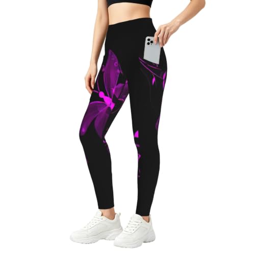 Pantalones de yoga holgados con estampado místico de mariposas moradas y negras de longitud completa