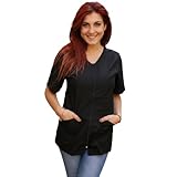Camici da Lavoro donna,casacca Donna con Zip,pulizie, estetista, parrucchiera maestra asilo (IT, Testo, L, Regular, Regular, Nero)
