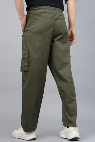 Image of Veirdo Pure Cotton Baggy Fit Regular Length Mid Rise 6 Pocket Cargos for Men (Colors Available: Black, Olive, Grey, Brown & Navy)
