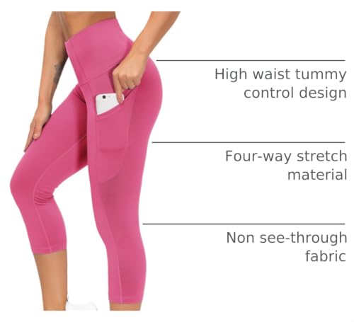 Image of THE GYM PEOPLE Thick High Waist Capris Yoga Pants with Pockets, Tummy Control Workout Running Yoga Leggings for Women