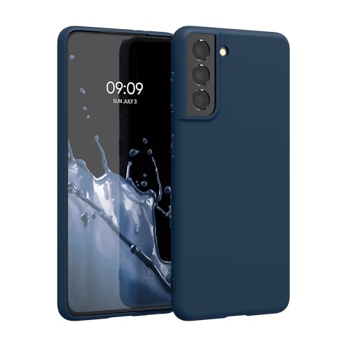 kwmobile Funda para Samsung Galaxy S21 Carcasa - Ultrafina de TPU y Silicona con Bordes elevados anticaídas - Azul Marino