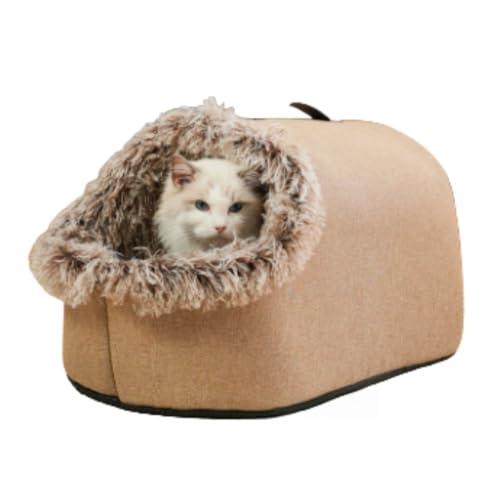 猫ベッド 用寝袋 キャットハウス ドーム型 暖かい ふわふわ 休憩所 冬用 ぐっすり眠れる 水洗え 小型犬 キャット 小屋 室内用 (53×33×33 cm,B)