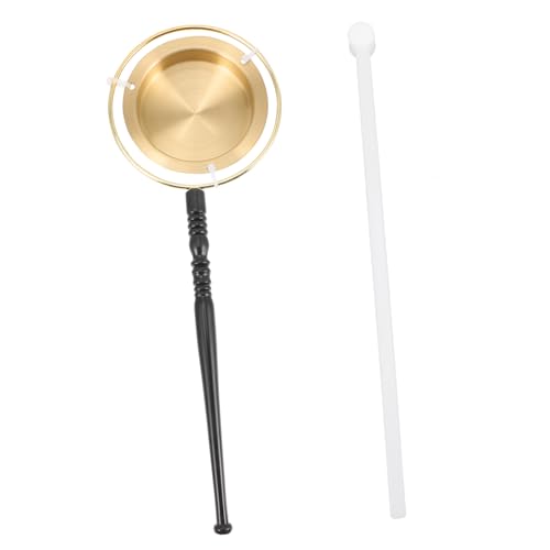 BESTonZON Traditional Buddhist Musical Instrument Wooden Handle Bronze Yin Qing Elegant Temple Ritual Chime for Meditation