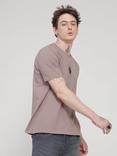 Image of TURMS Men's Casual Solid Round Neck T-Shirt, Odor Control, Stretchable & Breathable, Cotton Rich Fabric, Half Sleeve