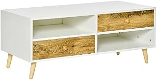 HOMCOM Coffee Table Rectangular End Table Side Table with 2 Drawers and 2 Shelves for Living Room, Bedroom, Office, White and Brown