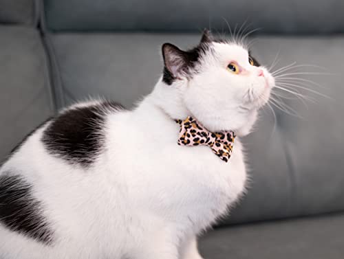 Gyapet Collar For Cats Pets Breakaway With Bell Bowtie Floral Bow Detachable Adjustable Safety Puppy 2Pcs Pink Leopard & Pure #TOP5