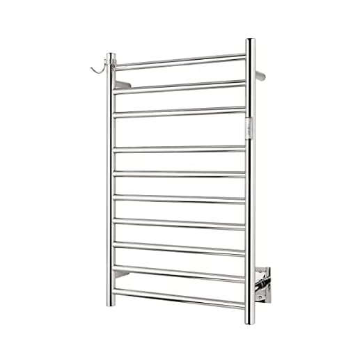 NORTTA Aquecedor de toalhas montado na parede, 10 barras com opções de conexão e fio, 3 modos de funcionamento, espelhado, aço inoxidável 304, 53 cm L x 86 cm A