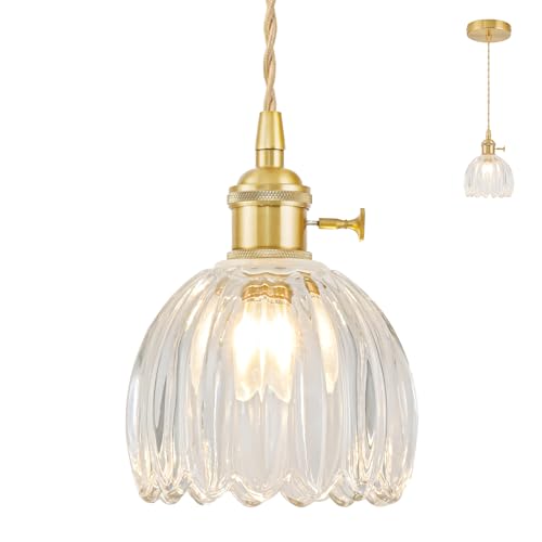 Lustre cuisine pour îlot central en verre transparent style tulipe vintage