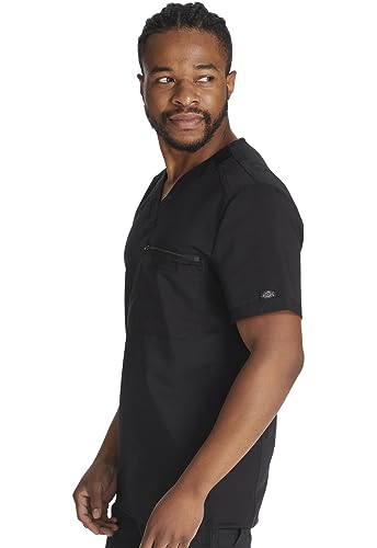 Dickies Scrub Top for Men with Zip Chest Pocket, Rib Knit, I.D. Badge at, 2-Way Stretch Durable & Breathable Fabric - DK865, Black - image 5