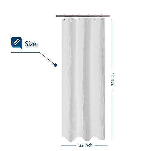 Image of Barossa Design Waffle Weave Stall Fabric Shower Curtain 32 inches Narrow Size, Hotel Luxury Spa, 230 GSM Heavy Duty, Water Repellent, White Spa Pique Pattern Decorative Bathroom Curtain, 32x72
