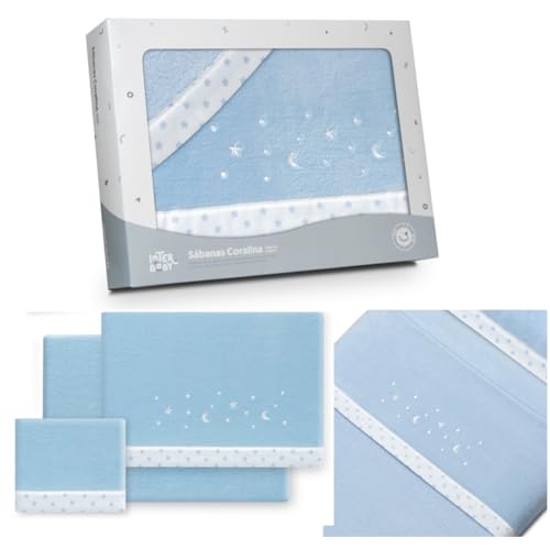 Danielstore Sabanas Cuna Bebe Sabanas Invierno Sabanas Coralina Extrasuave y Ligera para Cuna 60 x 120 cm Juego de Sabanas Cuna(Bajera+encimera+Funda Almohada)