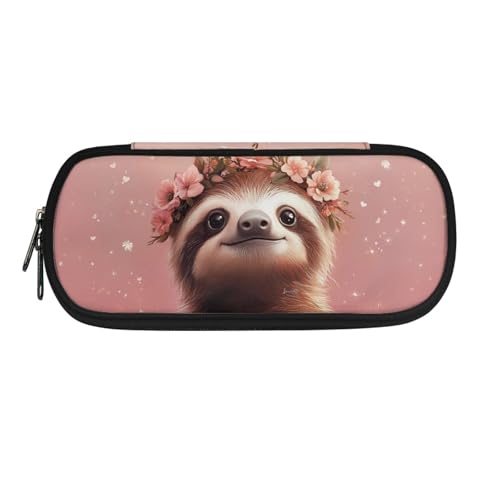Image of Sloth Flower Pen Case Pouch, Large Capacity Pencil Pouch Pen Cases School Office Supplies Holder Box for Purse Fountain Pens
