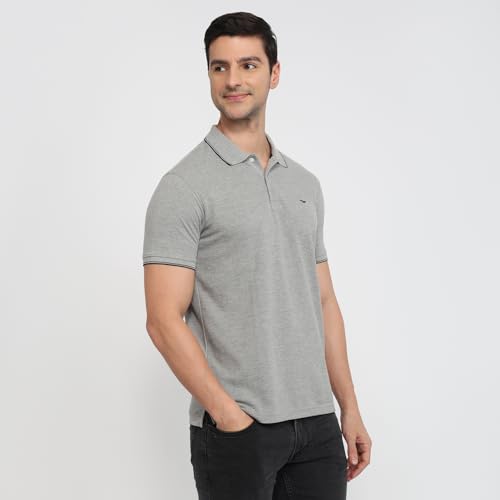 Image of Park Avenue Men Slim Fit Solid Pattern Cotton Polyester Blend Half Sleeve Polo Neck Casual T-Shirt