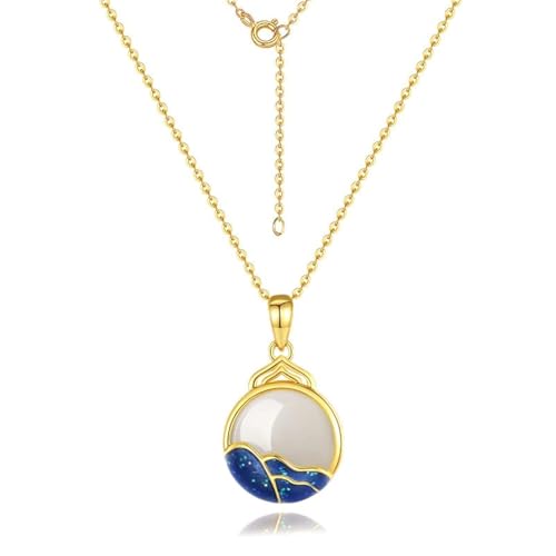14K Gold Jade Pendant Necklace, Sea and Moon Jade Necklace - Perfect Birthday and Mother's Day Gift for Mother, Wife and Girlfriend