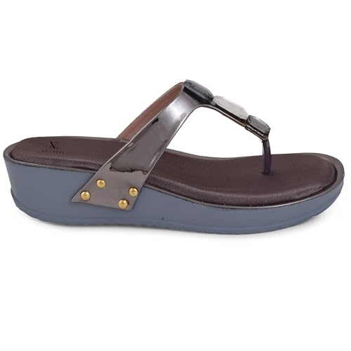 Image of XE Looks Women's Fashion Wedges | Stylish & Trendy Metallic Sandals with Stone Details | Comfortable Cushioned Footbed & Lightweight Design Wedges For Girls & Women UK-7
