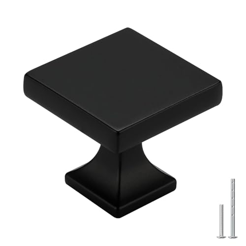 homdiy 25 Pack Black Cabinet Knobs Matte Black Square Dresser Drawer Knobs Zinc Alloy Kitchen Cabinet Hardware
