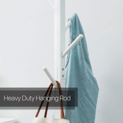 Image of Ash & Roh Natural Wooden Coat Rack Stand With Hooks Adjustable Height, Easy Assembly, Sturdy Solid Base for Coats, Hats, Handbags Entryway, Hallway, Bedroom, Office (White, 92-1)
