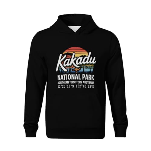 Kids Retro Kakadu National Park with GPS Location Boys Girls Lightweight Kangaroo Pocket Fleece Hoodies2