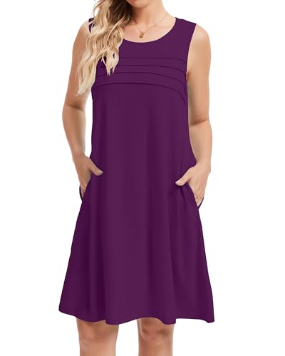 Image of CHICGAL Womens Summer Dresses Casual Loose Pleated Front Tshirt Sleeveless Tank Sundresses with Pockets 2026