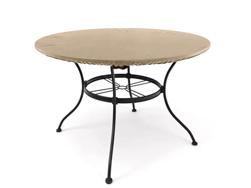 Covermates Classic Round Table Top Cover – All-Weather Outdoor Table Protection, Water-Resistant Vinyl, Elastic Hem, Mesh Vents, Patio Furniture Cover, Round 30-36 DIAMETER, Classic Tan
