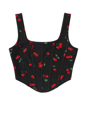 SweatyRocks Girl's Cherry Graphic Summer Tank Tops Square Neck Sleeveless Crop Top - Main Image