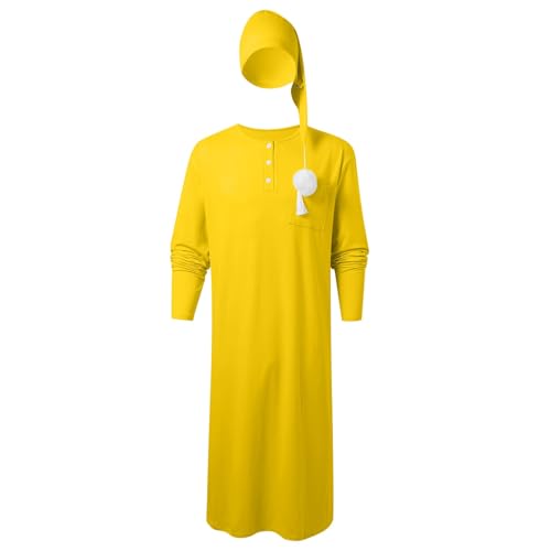 Camisón para hombre de diseño holgado monocolor con mangas largas cómodas 5