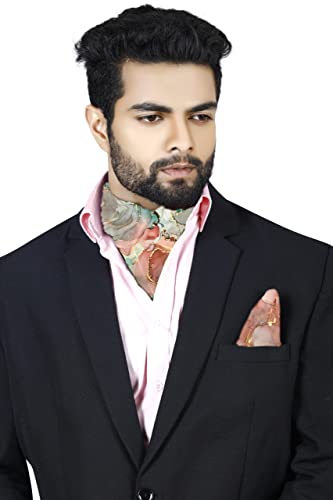 Image of BLACKSMITH Jacquard Microfiber Neckwear Ascot and Matching Pocket Square Set for Men