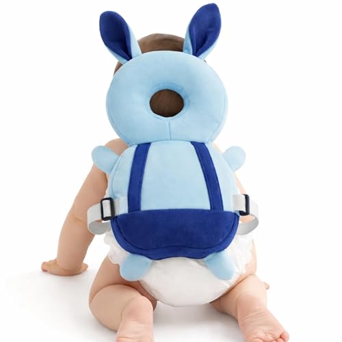 Image of Shark Doo Doo Bunny Shaped Blue Baby Head Protector Pillow - Infant Fall Protection Cushion | Soft Plush Safety Helmet with Adjustable Straps