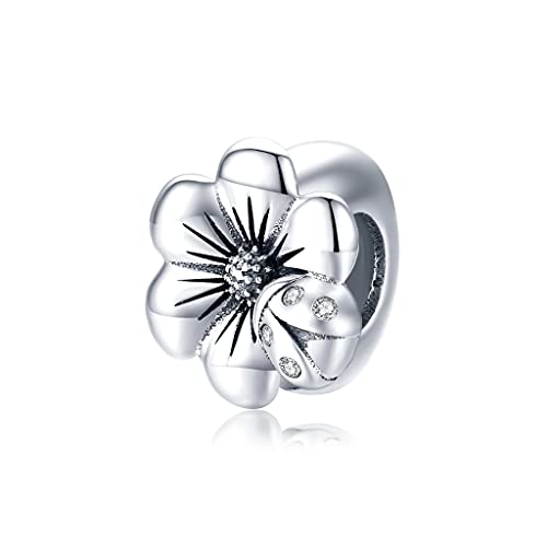 Dije DIY plata ley 925 con flores delicadas para personalizar pulseras europeas de mujer