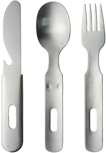 Nagao Tsubamesanjo Camping Outdoor Cutlery Set, 3 Pieces, Knife, Spoon, Fork, Matte, Made in Japan
