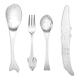 【SEGURO】 Estos juegos de utensilios para bebés tienen un hermoso diseño con acabado de espejo que ayuda a los niños a sostener cucharas y tenedores para niños pequeños cómodamente. Los bordes suaves de cada tenedor y cuchara para bebés aseguran que no se dañe la boca.