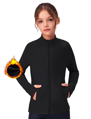 Zaclotre - Zaclotre Girls Fleece Jacket with 4 Pockets Long Sleeve Zip Up Warm Athletic Winter Coat Kids Sweatshirt for 5-14 Y