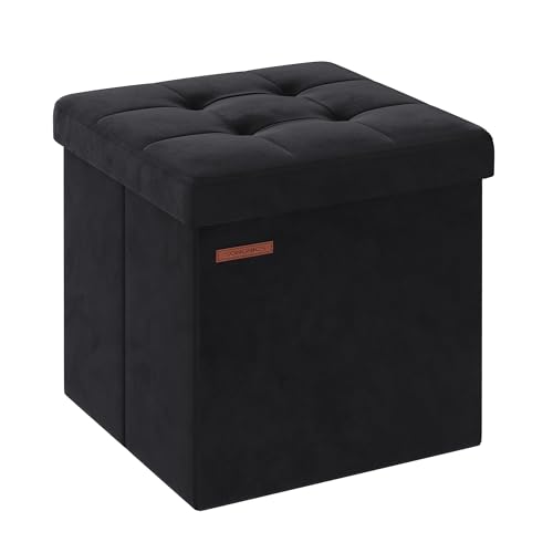 SONGMICS Storage Ottoman, Foldable Small Ottoman Foot Rest, 12.2 x 16.1 Inches Foot Stool, Load up to 286 lb, for Living Room, Bedroom, Dorm, Ink Black ULSF200B01 Ink Black 12.2 ''D x 16.1''