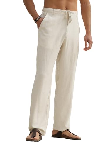 HOTake Men's Linen Pants Casual Beach Summer Vacation Linen Dress Pants Loose Fit2