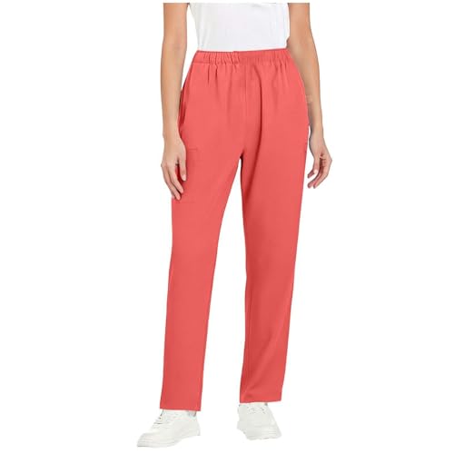 Image of Scrubs Pants for Women Plus Size Stretch Waisted Workwear Pants Medical Uniform Comfy Straight Leg Barrel with Pocket