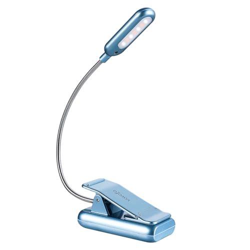 Image of VAVOFO Rechargeable Reading Light, 7 LEDs with 9 Color Temperature 9 Brightness Levels Clip On Book Light for Reading in Bed with Power Indicator for Bookworms (Silver Blue)