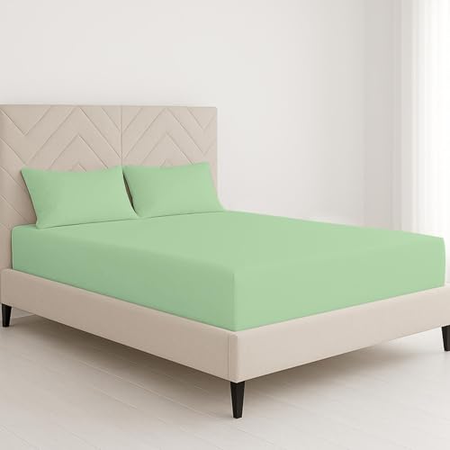 ChComfort Deep Double Fitted Sheet with 2 Matching Pillowcase - Sage Green Microfiber, All-Around Elastic 40cm depth, Wrinkle-Free, Fade Resistant - Suitable for All! (Sage Green, Double)