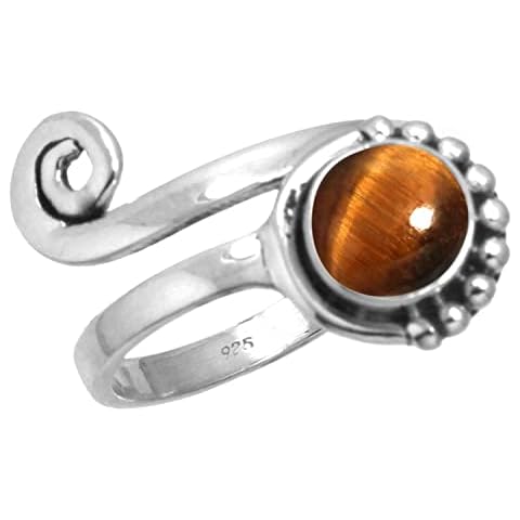 Jeweloporium 925 Sterling Silver Toe Ring with Tiger Eye Cover