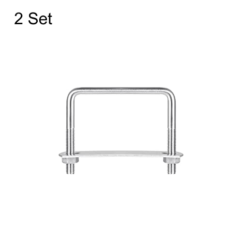 Image of uxcell Square U-Bolts, 2 Sets 82mm(3.23 inch) Inner Width 70mm Length M8 304 Stainless Steel U Clamp Bolt with Nuts and Plates, for Boat Trailer