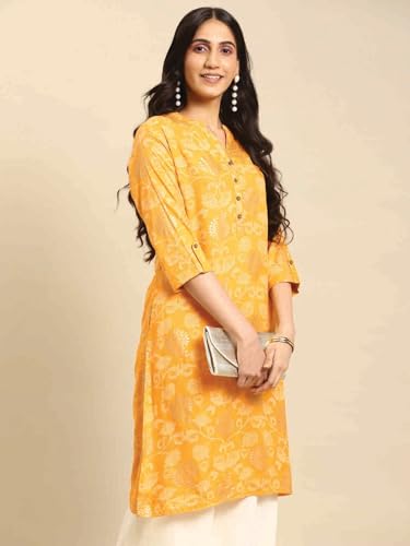 Image of rangita Women Rayon Regular Fit Calf Length Printed Straight Kurti | Kurta