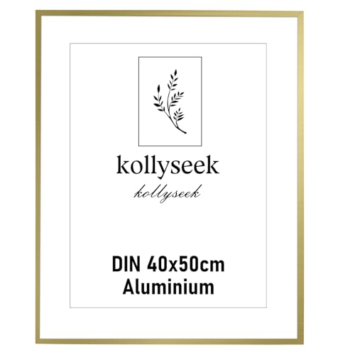 kollyseek Aluminium Frame 40x50cm Gold Metal Poster Frame with Shatterproof Acrylic Glass Modern Picture Frame with Mount for Pictures Poster Photo Gold