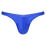 Moily Men's Sexy Pouch G-String Thongs Pantie Shiny Glossy Swim Trunks Swimwear Bottoms Underpants Blue Medium