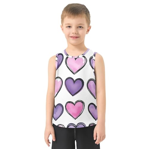 JUNZAN Purple Pink Heart Watercolor Tank Top for Boys Sleeveless Kids Vest Sports Clothes for Beach Swim Work Out 3T2