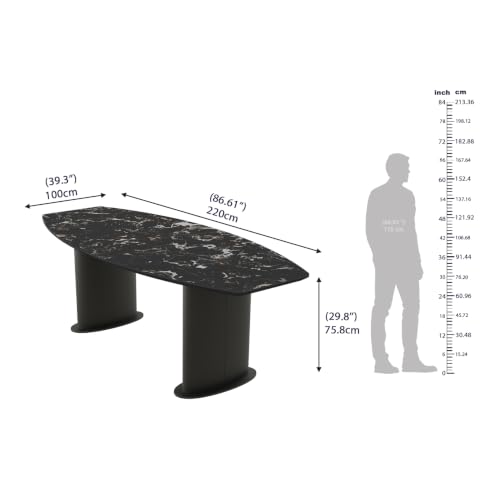 Image of Wakefit Crosne Dining Table - Portoro Black - 6 Seater I Marble Finish I Vitrified Tile Top I Portoro Black
