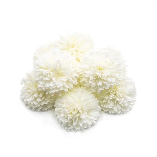 silllule 10Pcs White Stemless Chrysanthemums Balls Fake Flowers Pompom Mums