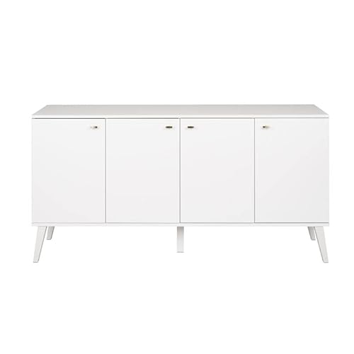 Prepac Milo Mid-Century 4 Door Buffet, 16" D X 64" W X 32" H, White #TOP6