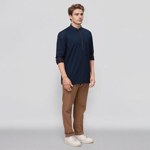 Image of Raymond Ethnix Mens Fancy Blue Short Kurta