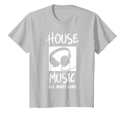 House Music All Night Long DJ T-Shirt T-Shirt, Youth, Silver Grey, Large