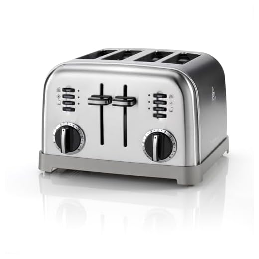 CUISINART CPT180E Tostadora de Acero Inoxidable, 4 Ranuras Anchas para Todo Tipo de Pan, 6 Niveles de Tostado, función máx, descongelar y recalentar, Bandeja recogemigas, 1800 W