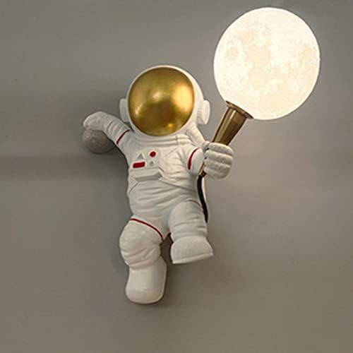 CraftThink Aplique de pared LED, estilo astronauta, aplique de pared LED de resina para niños, lámpara de pared blanca de dibujos animados para